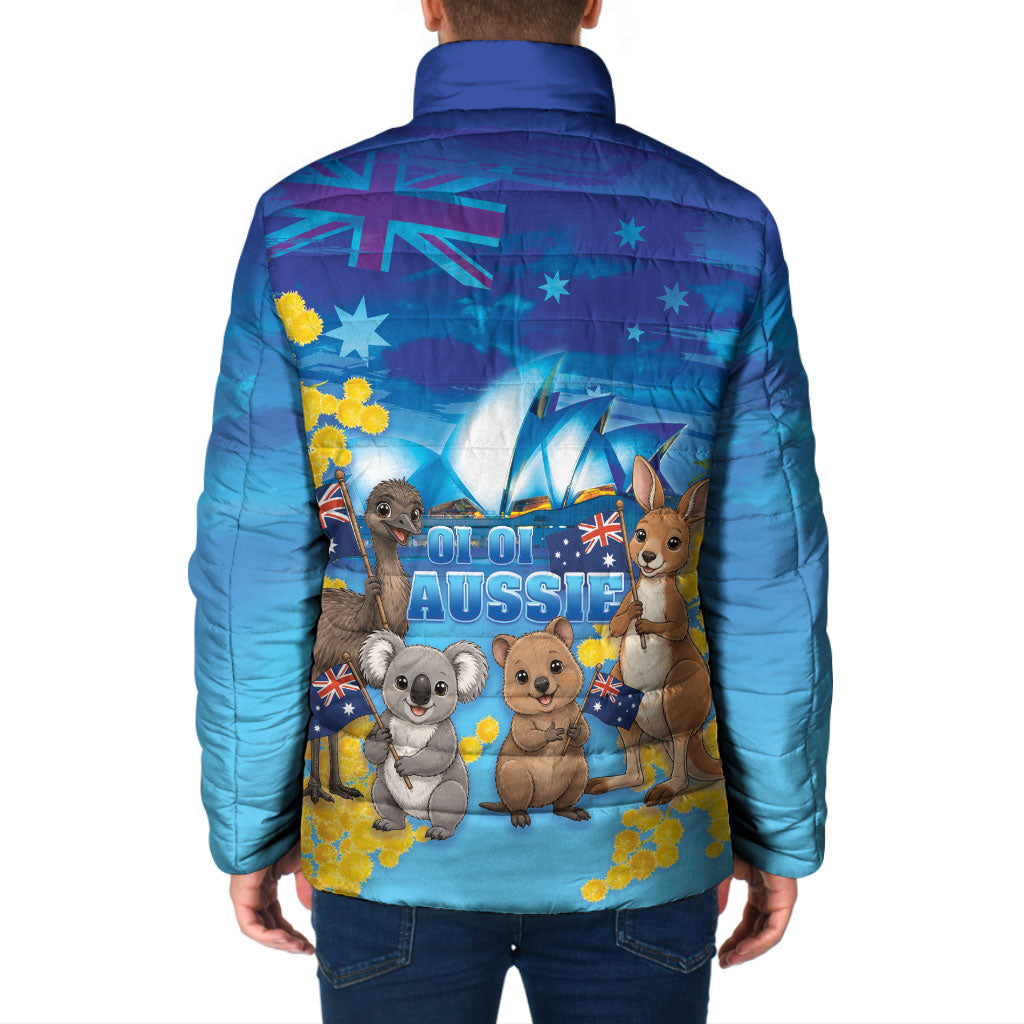 Happy Australia Flag Day Padded Jacket Aussie Animals Grunge Style