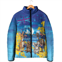 Happy Australia Flag Day Padded Jacket Aussie Animals Grunge Style