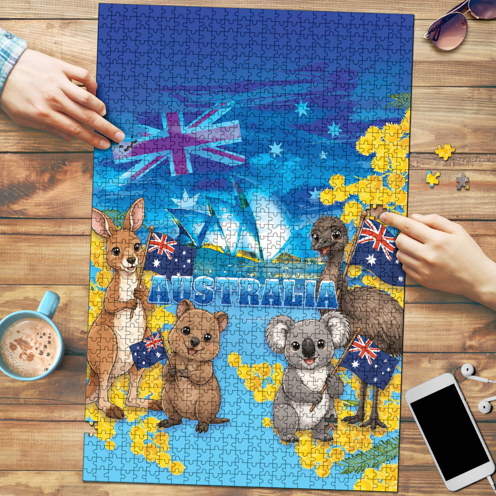 Happy Australia Flag Day Puzzle Aussie Animals Grunge Style