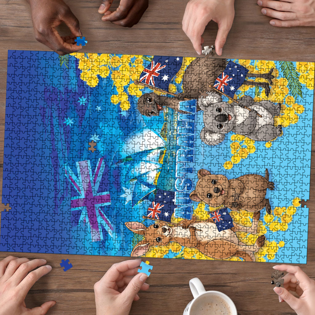Happy Australia Flag Day Puzzle Aussie Animals Grunge Style