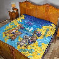Happy Australia Flag Day Quilt Aussie Animals Grunge Style