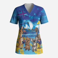 Happy Australia Flag Day Scrub Top Aussie Animals Grunge Style