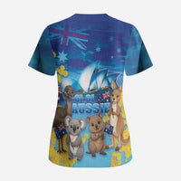 Happy Australia Flag Day Scrub Top Aussie Animals Grunge Style