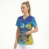 Happy Australia Flag Day Scrub Top Aussie Animals Grunge Style
