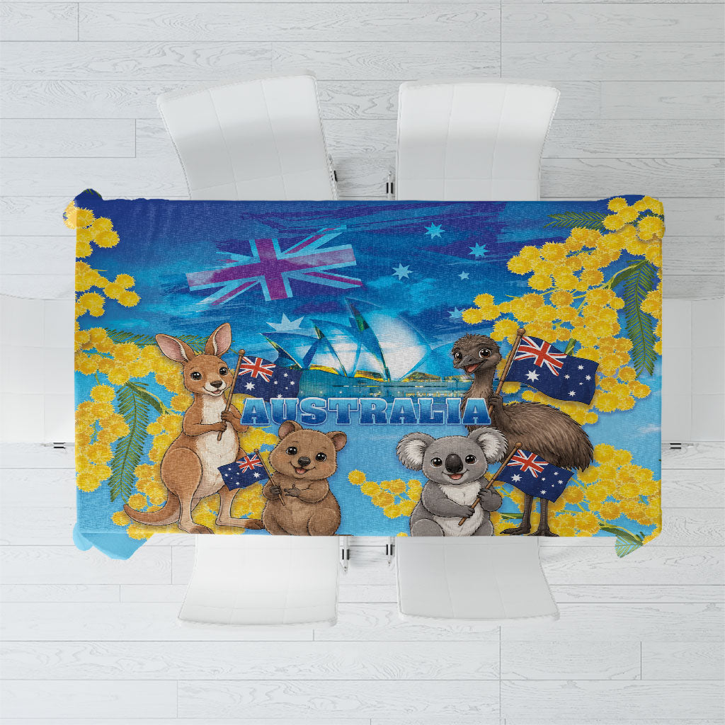 Happy Australia Flag Day Tablecloth Aussie Animals Grunge Style