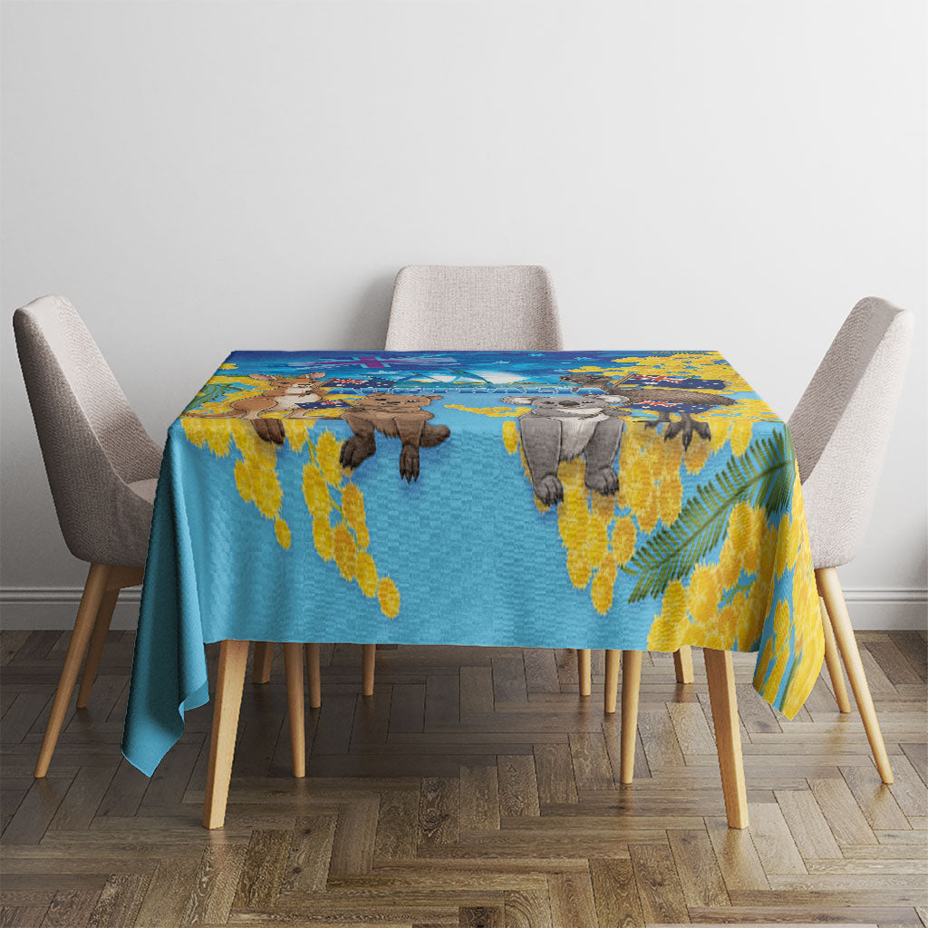 Happy Australia Flag Day Tablecloth Aussie Animals Grunge Style