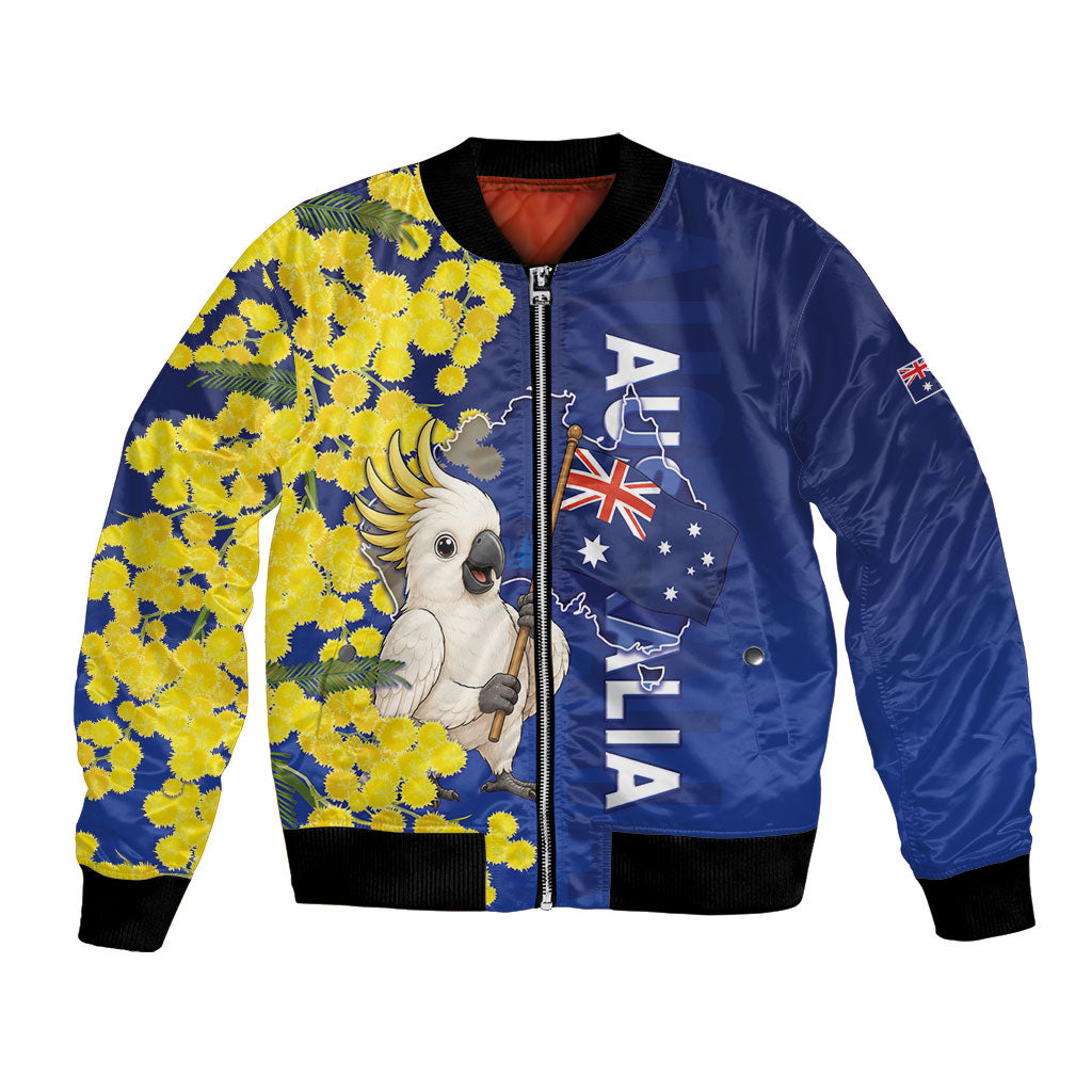 Australia Cockatoo Bomber Jacket Aussie Flag With Golden Wattle