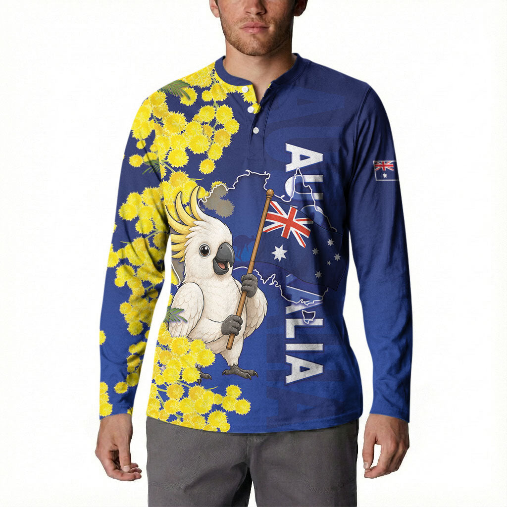 Australia Cockatoo Button Sweatshirt Aussie Flag With Golden Wattle
