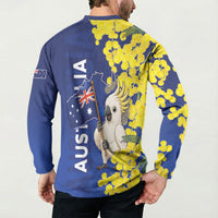 Australia Cockatoo Button Sweatshirt Aussie Flag With Golden Wattle