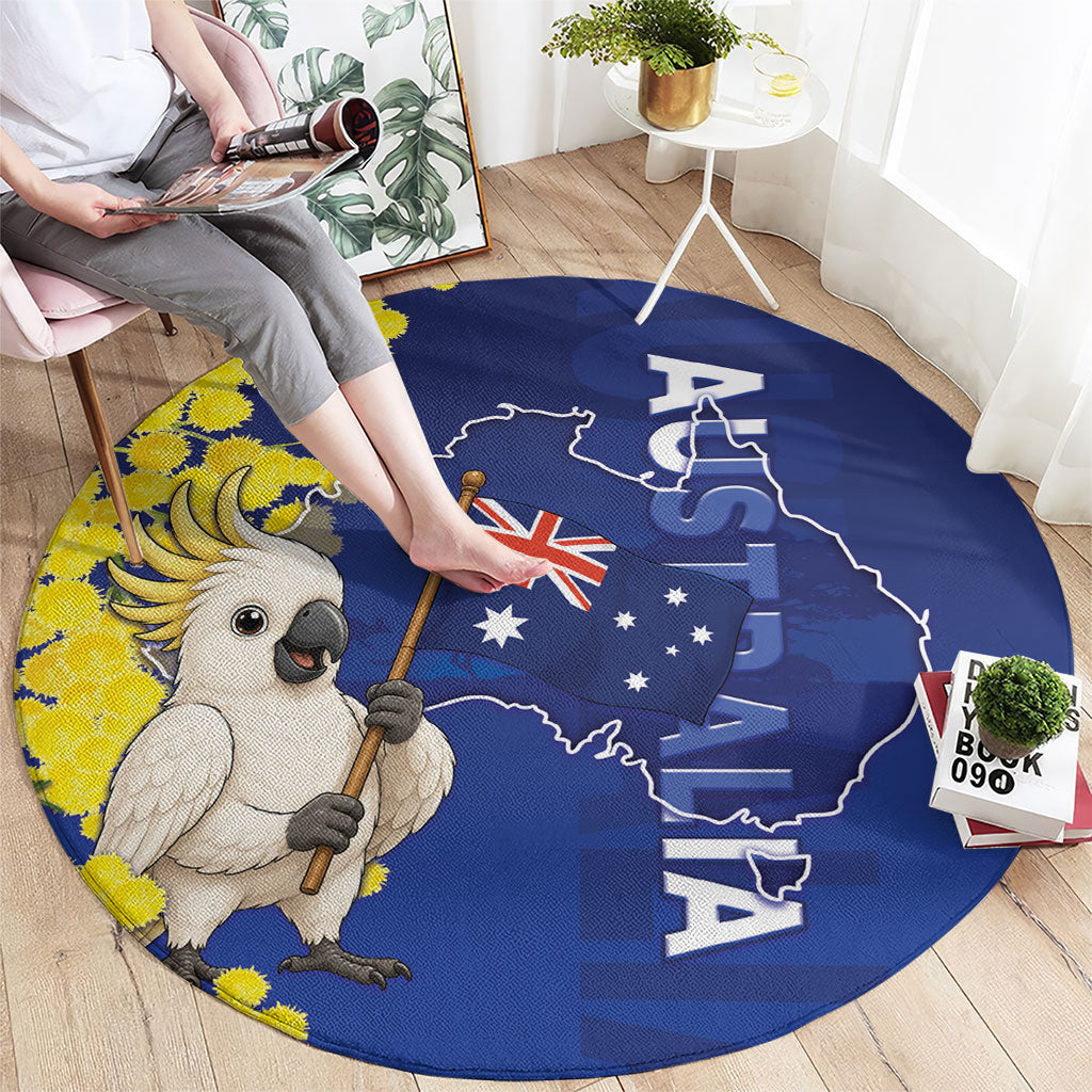 Australia Cockatoo Round Carpet Aussie Flag With Golden Wattle