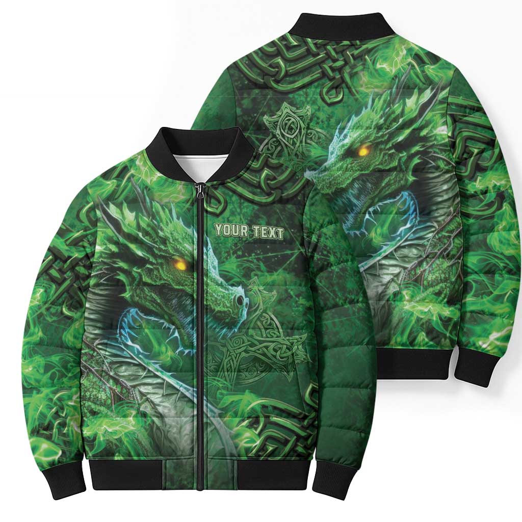 Personalized Ireland Celtic Bomber Puffer Jacket Irish Roots Dragon Soul - Wonder Print Shop