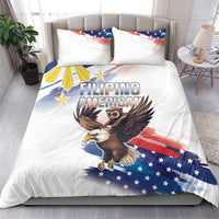 White bedding set with bald eagle and tarsier graphic, blue star field and red stripes