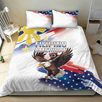White bedding set with bald eagle and tarsier, blue star field and red-white stripes