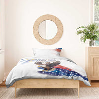 White duvet bedding set with bald eagle and tarsier, blue stars and red-white stripes