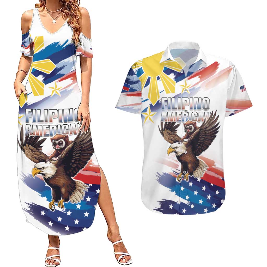 Filipino American History Month Couples Matching Summer Maxi Dress and Hawaiian Shirt Bald Eagle Tarsier Together LT05 - Wonder Print Shop