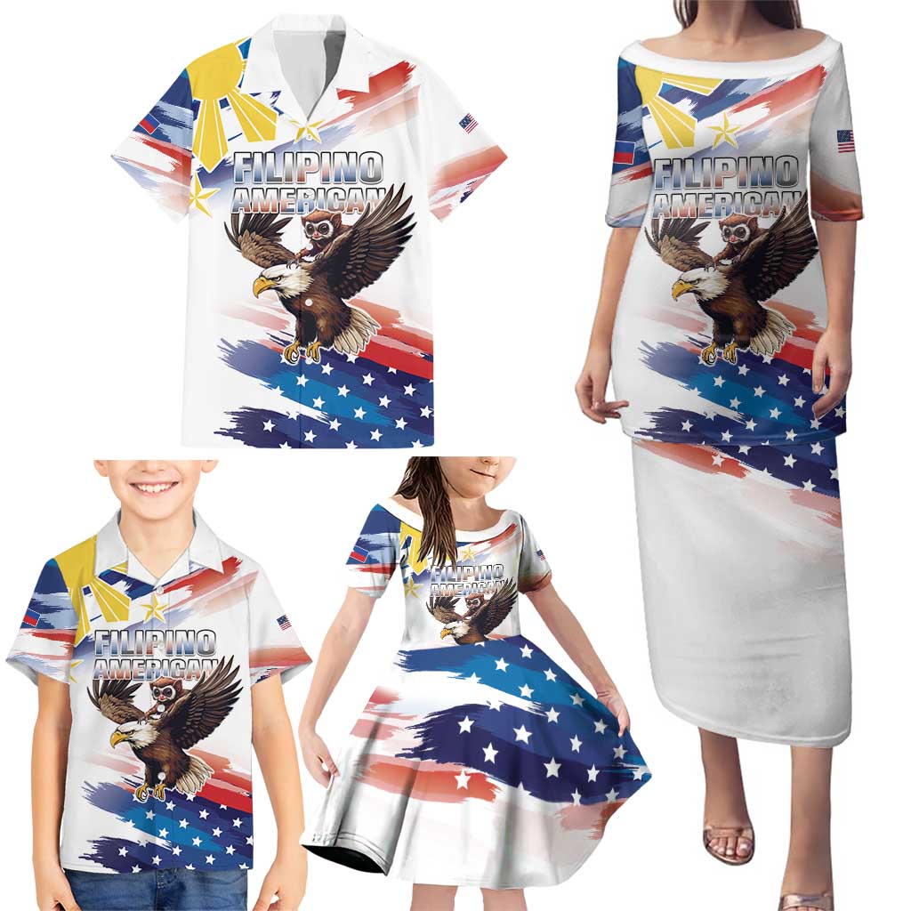 Filipino American History Month Family Matching Puletasi and Hawaiian Shirt Bald Eagle Tarsier Together LT05 - Wonder Print Shop