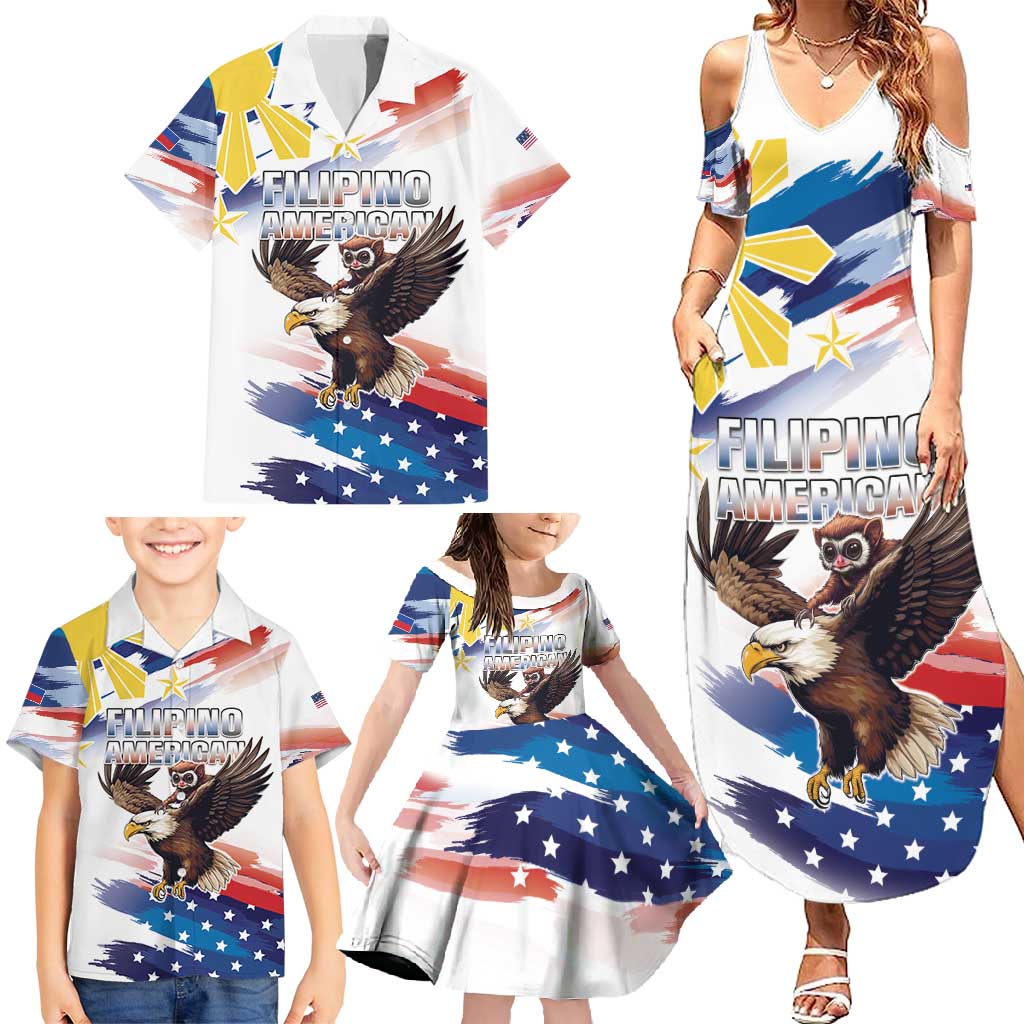 Filipino American History Month Family Matching Summer Maxi Dress and Hawaiian Shirt Bald Eagle Tarsier Together LT05 - Wonder Print Shop