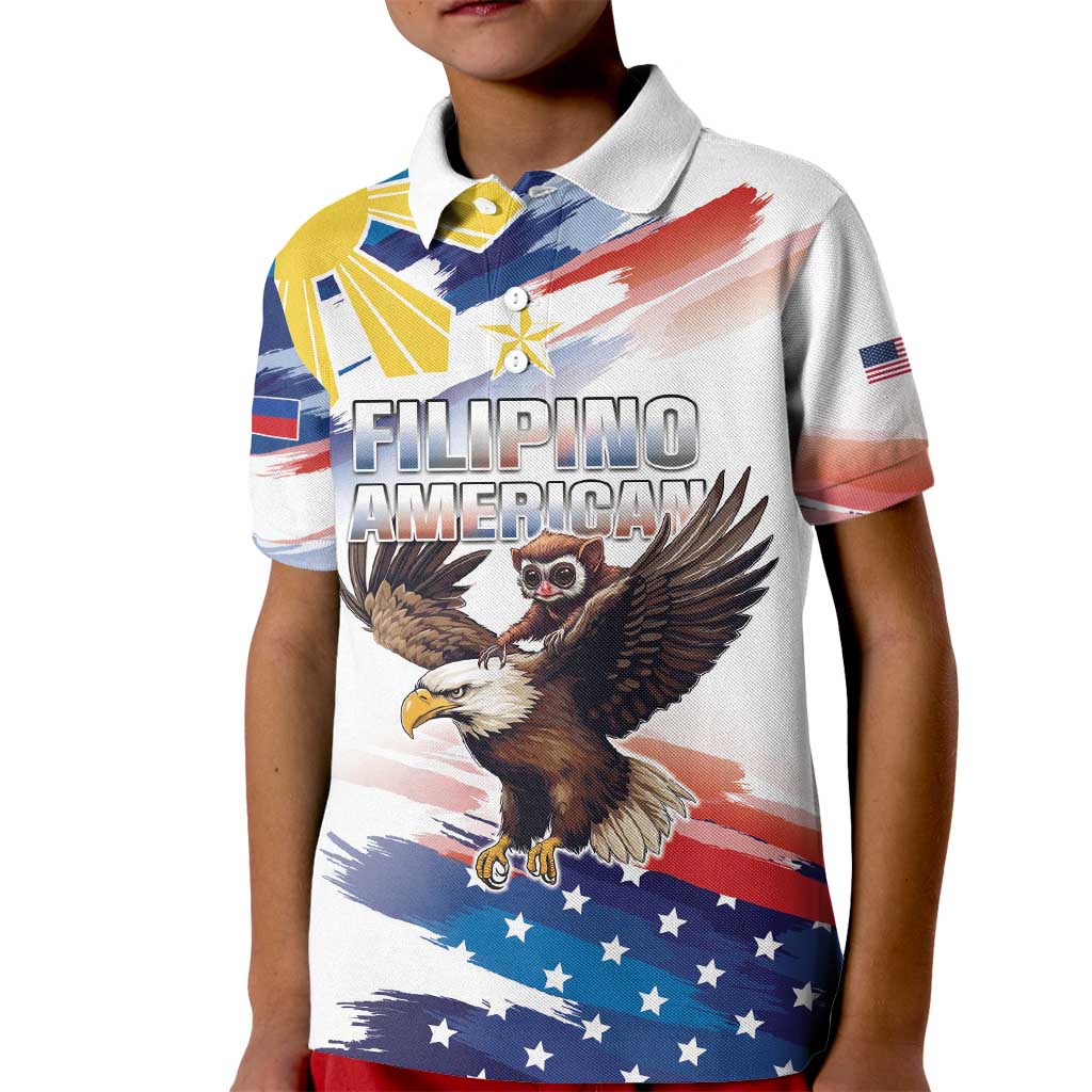 Filipino American History Month Kid Polo Shirt Bald Eagle Tarsier Together LT05 - Wonder Print Shop