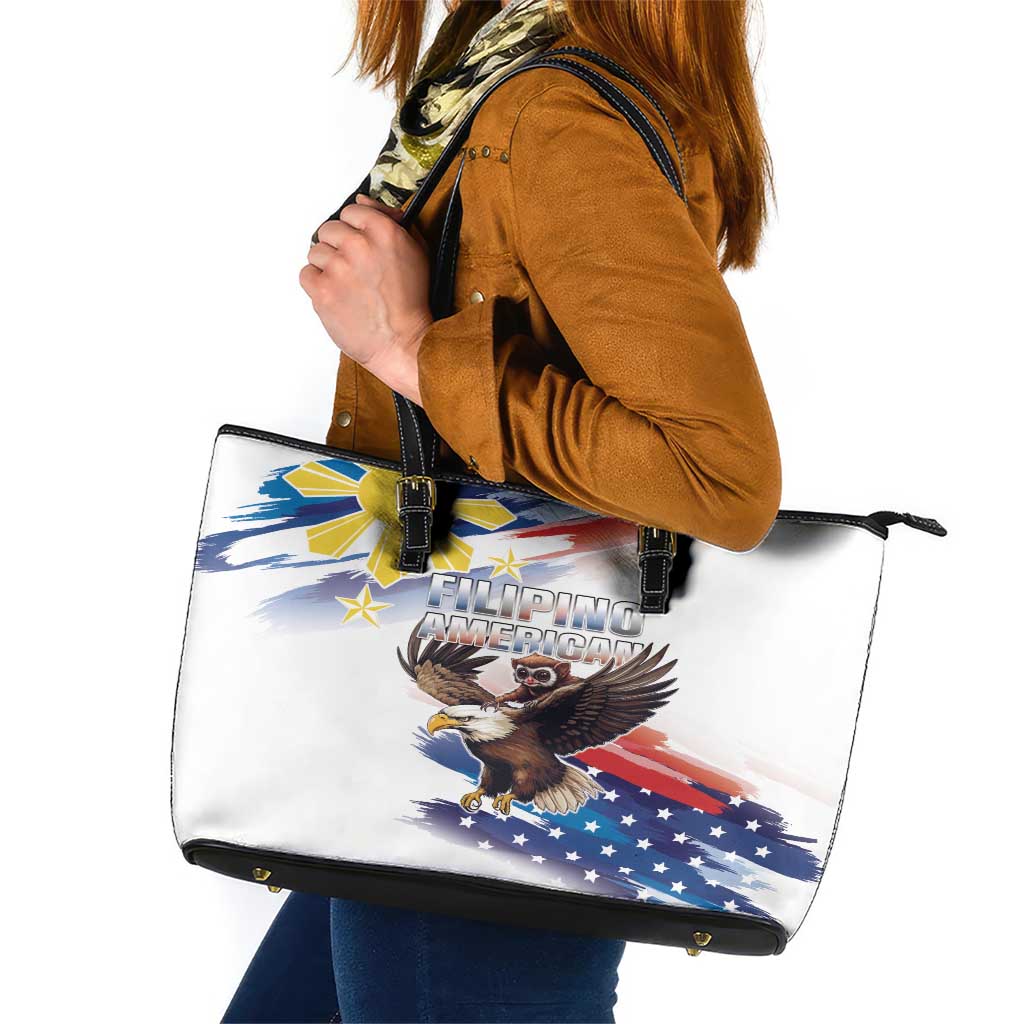 Filipino American History Month Leather Tote Bag Bald Eagle Tarsier Together LT05 - Wonder Print Shop