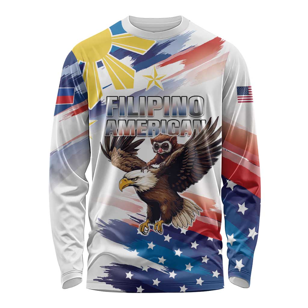 Filipino American History Month Long Sleeve Shirt Bald Eagle Tarsier Together LT05 - Wonder Print Shop