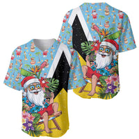 Saint Lucia Christmas Baseball Jersey Tropical Santa Claus - Wonder Print Shop