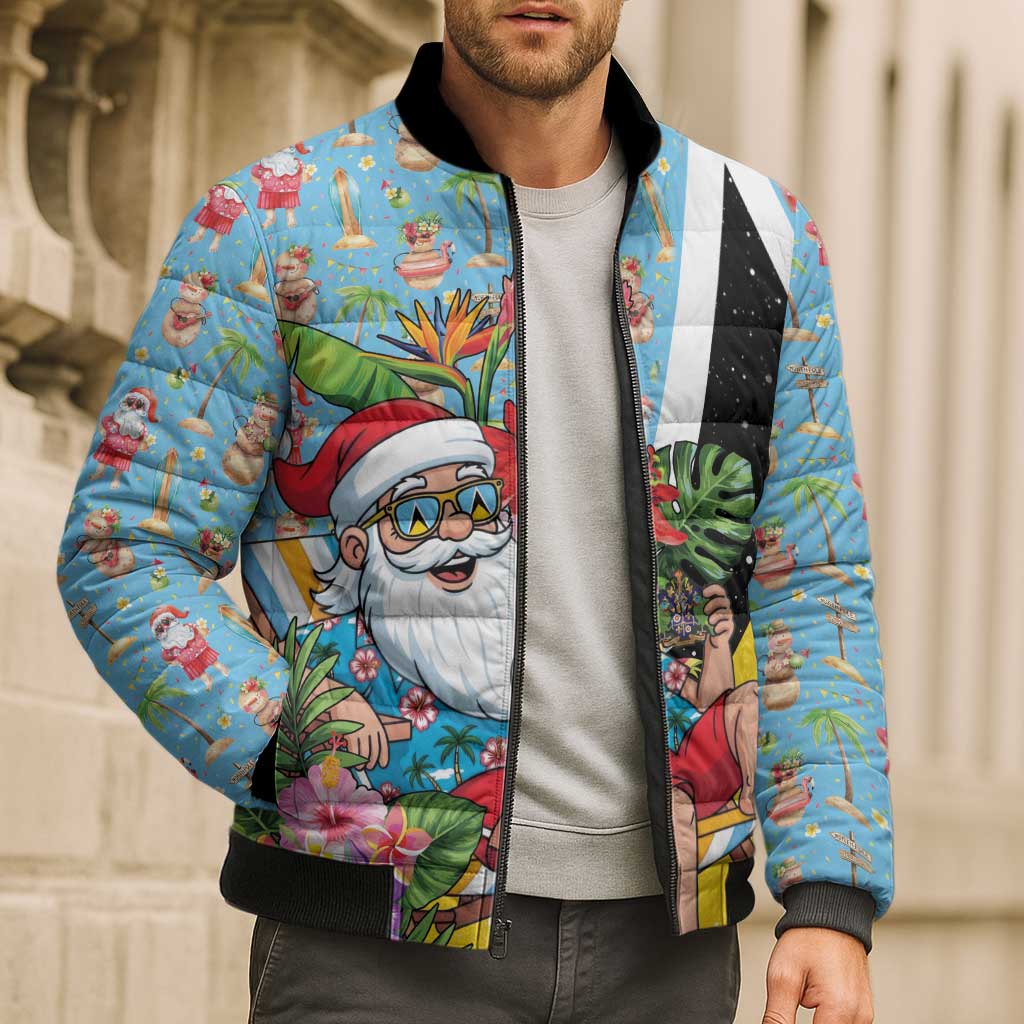 Saint Lucia Christmas Bomber Puffer Jacket Tropical Santa Claus - Wonder Print Shop