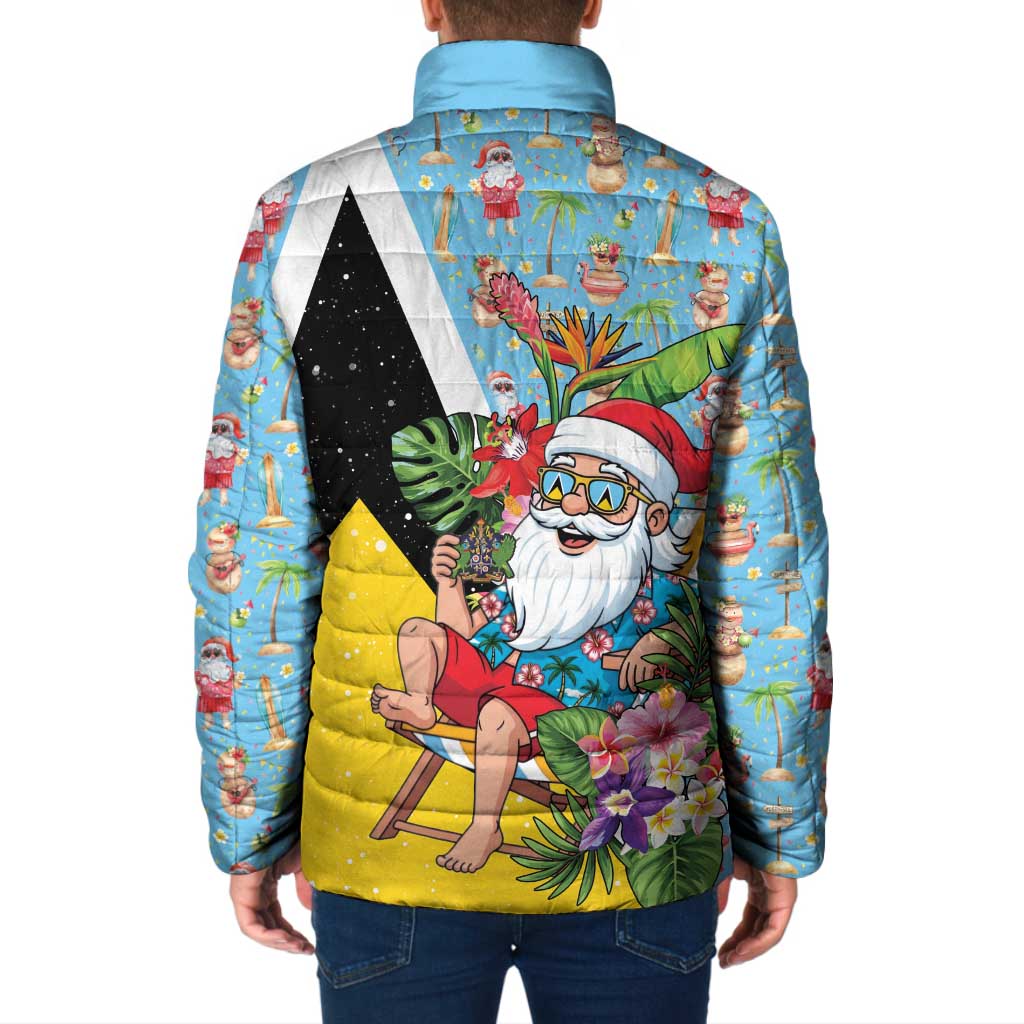 Saint Lucia Christmas Padded Jacket Tropical Santa Claus - Wonder Print Shop