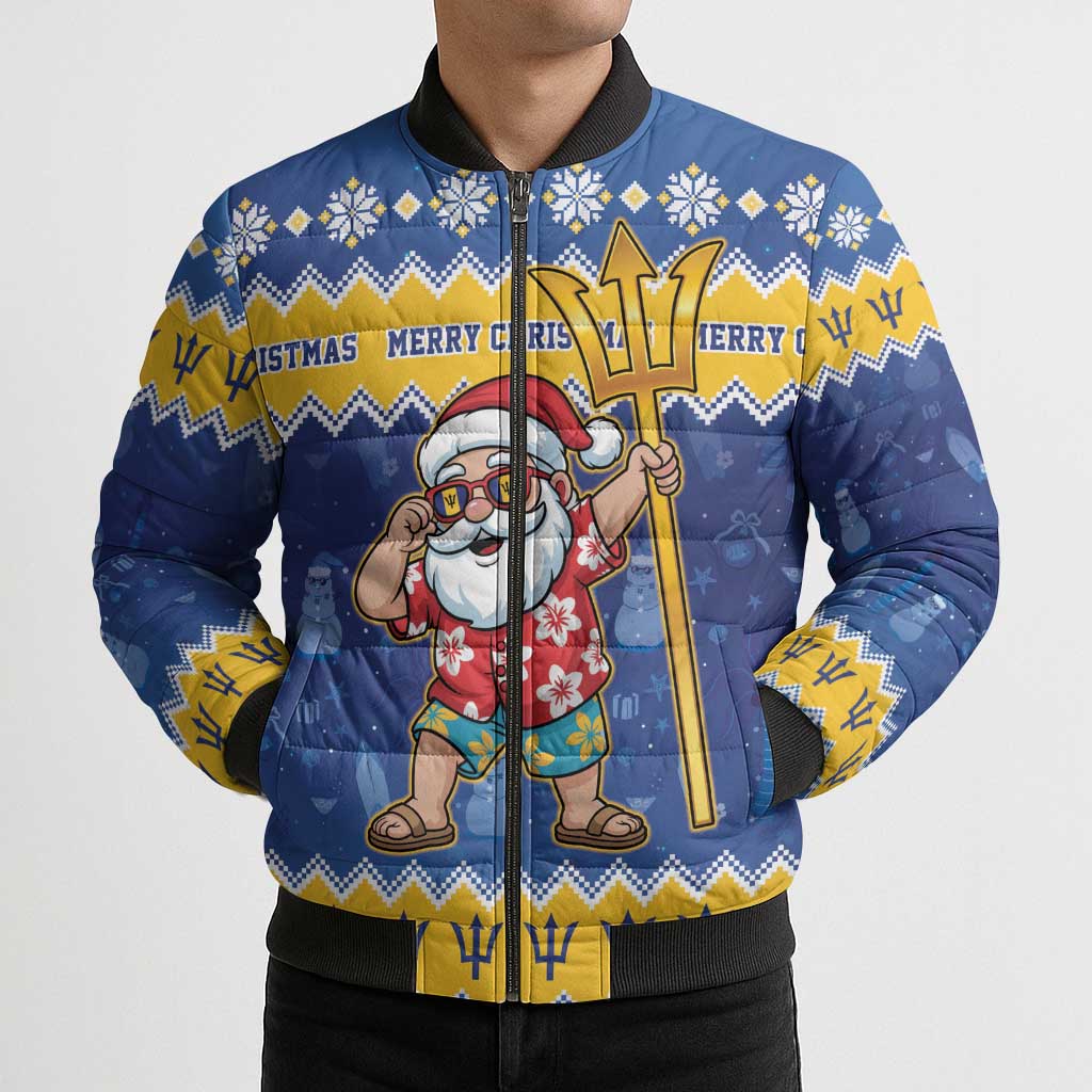 Barbados Christmas Bomber Puffer Jacket Trident Dabbing Santa - Wonder Print Shop