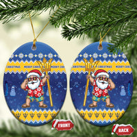 Barbados Christmas Ceramic Ornament Trident Dabbing Santa - Wonder Print Shop