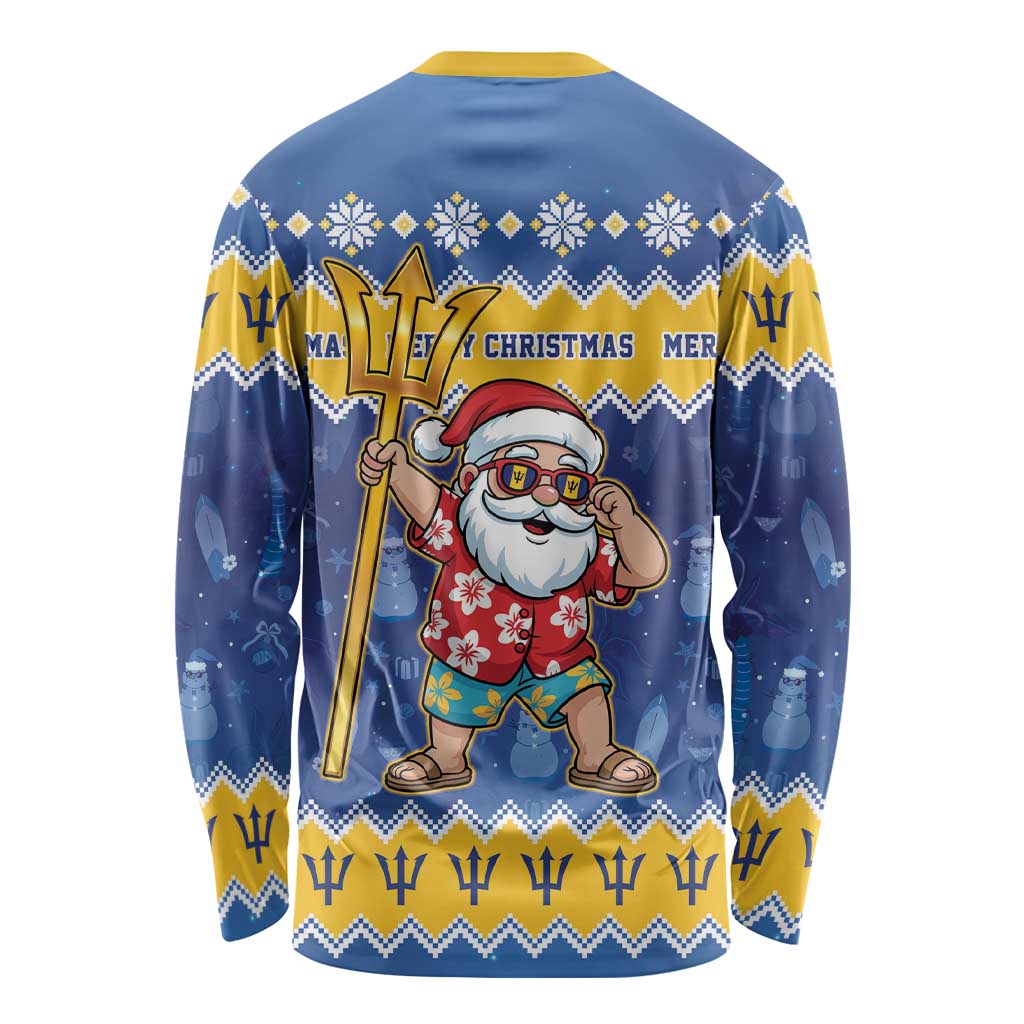 Barbados Christmas Long Sleeve Shirt Trident Dabbing Santa - Wonder Print Shop
