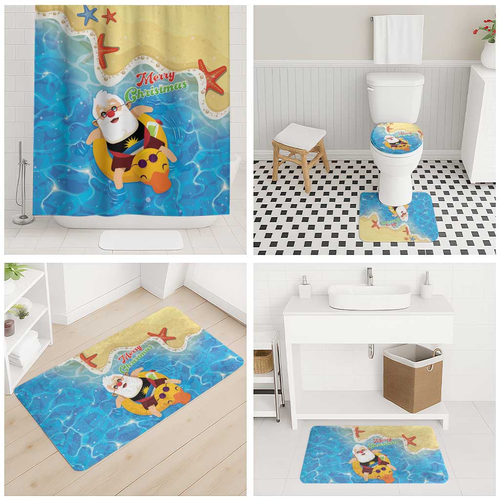 Antigua and Barbuda Christmas Bathroom Set Chilling Santa - Wonder Print Shop
