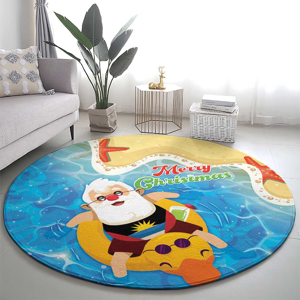 Antigua and Barbuda Christmas Round Carpet Chilling Santa - Wonder Print Shop