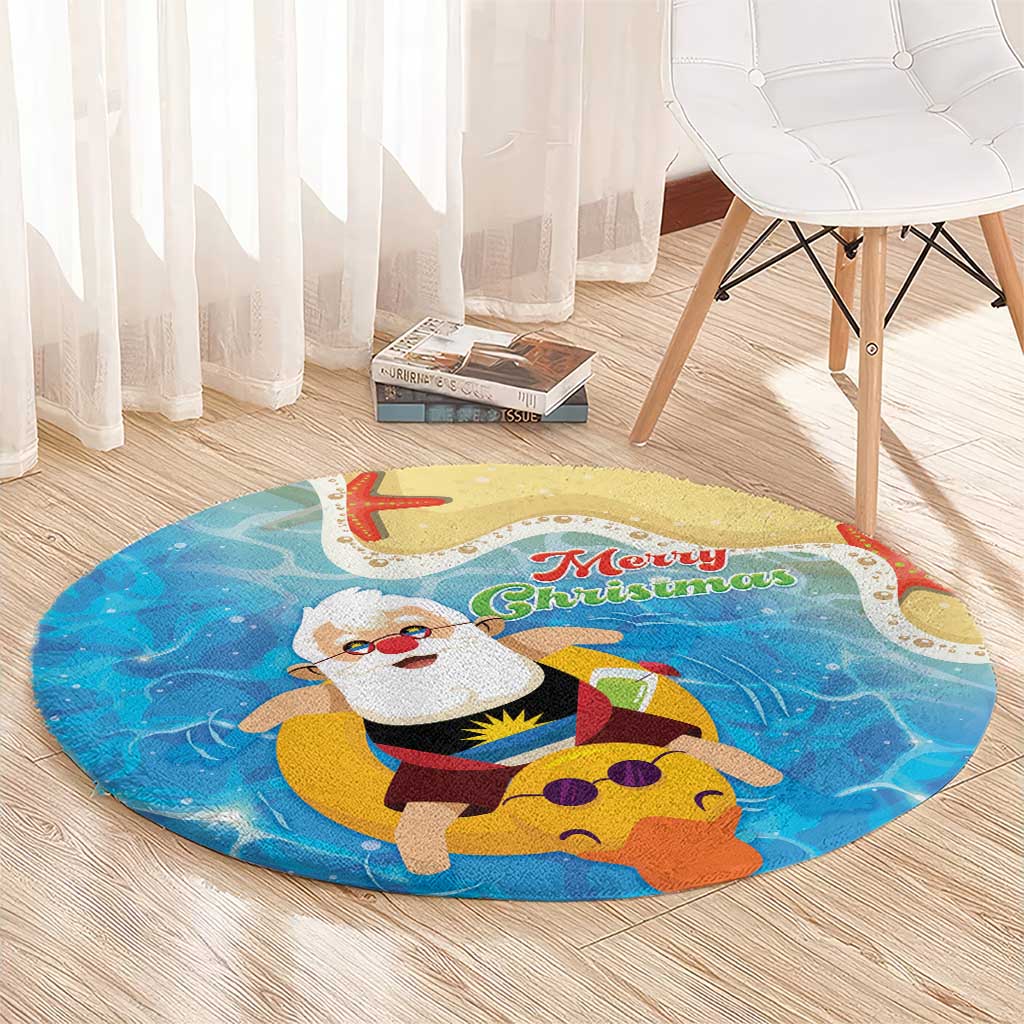 Antigua and Barbuda Christmas Round Carpet Chilling Santa - Wonder Print Shop