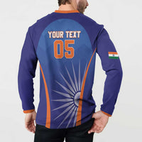 Men's blue cricket button sweatshirt back YOUR TEXT 05 print, orange side panels
