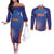 Custom India Cricket Couples Matching Off The Shoulder Long Sleeve Dress and Long Sleeve Button Shirt Go Champions Men In Blue