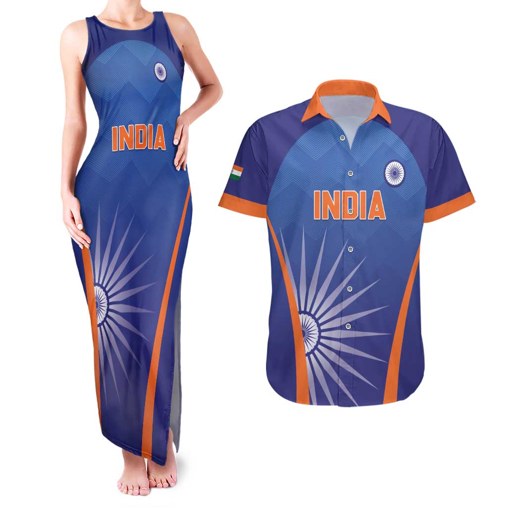 Custom India Cricket Couples Matching Tank Maxi Dress and Hawaiian Shirt Go Champions Men In Blue LT05 - Wonder Print Shop