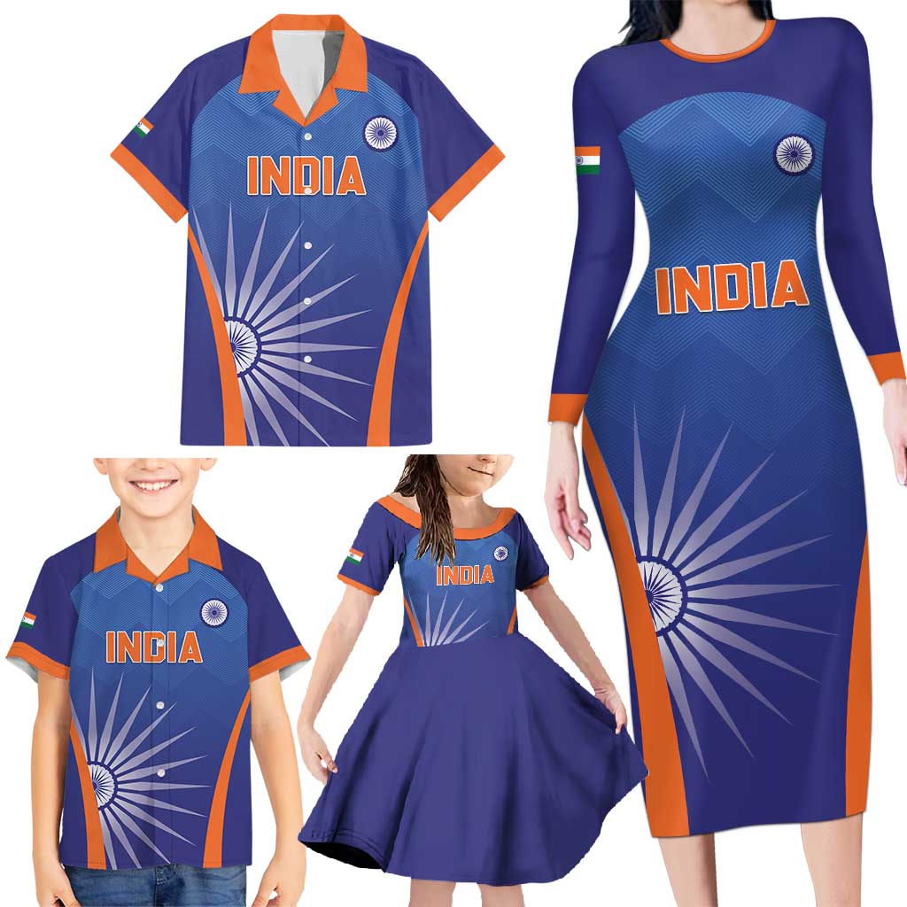 Custom India Cricket Family Matching Long Sleeve Bodycon Dress and Hawaiian Shirt Go Champions Men In Blue LT05 - Wonder Print Shop