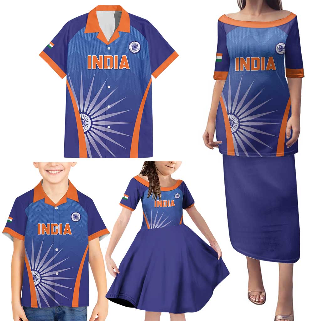 Custom India Cricket Family Matching Puletasi and Hawaiian Shirt Go Champions Men In Blue LT05 - Wonder Print Shop