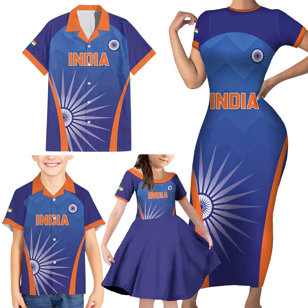 Custom India Cricket Family Matching Short Sleeve Bodycon Dress and Hawaiian Shirt Go Champions Men In Blue LT05 - Wonder Print Shop