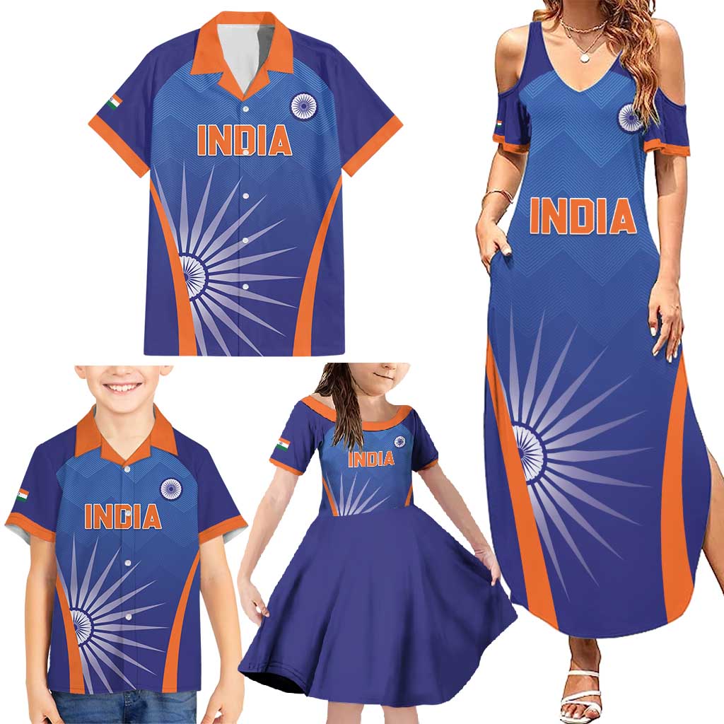 Custom India Cricket Family Matching Summer Maxi Dress and Hawaiian Shirt Go Champions Men In Blue LT05 - Wonder Print Shop