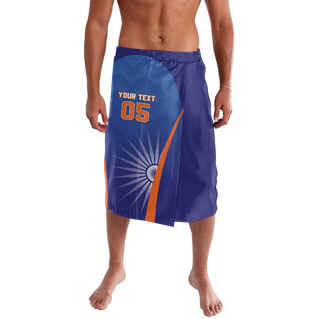 Men's blue cricket-style shorts with elastic waistband, drawstring, and front graphic