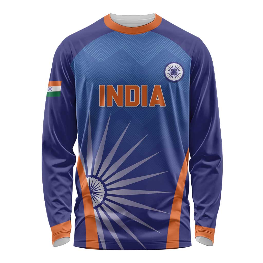 Custom India Cricket Long Sleeve Shirt Go Champions Men In Blue LT05 - Wonder Print Shop