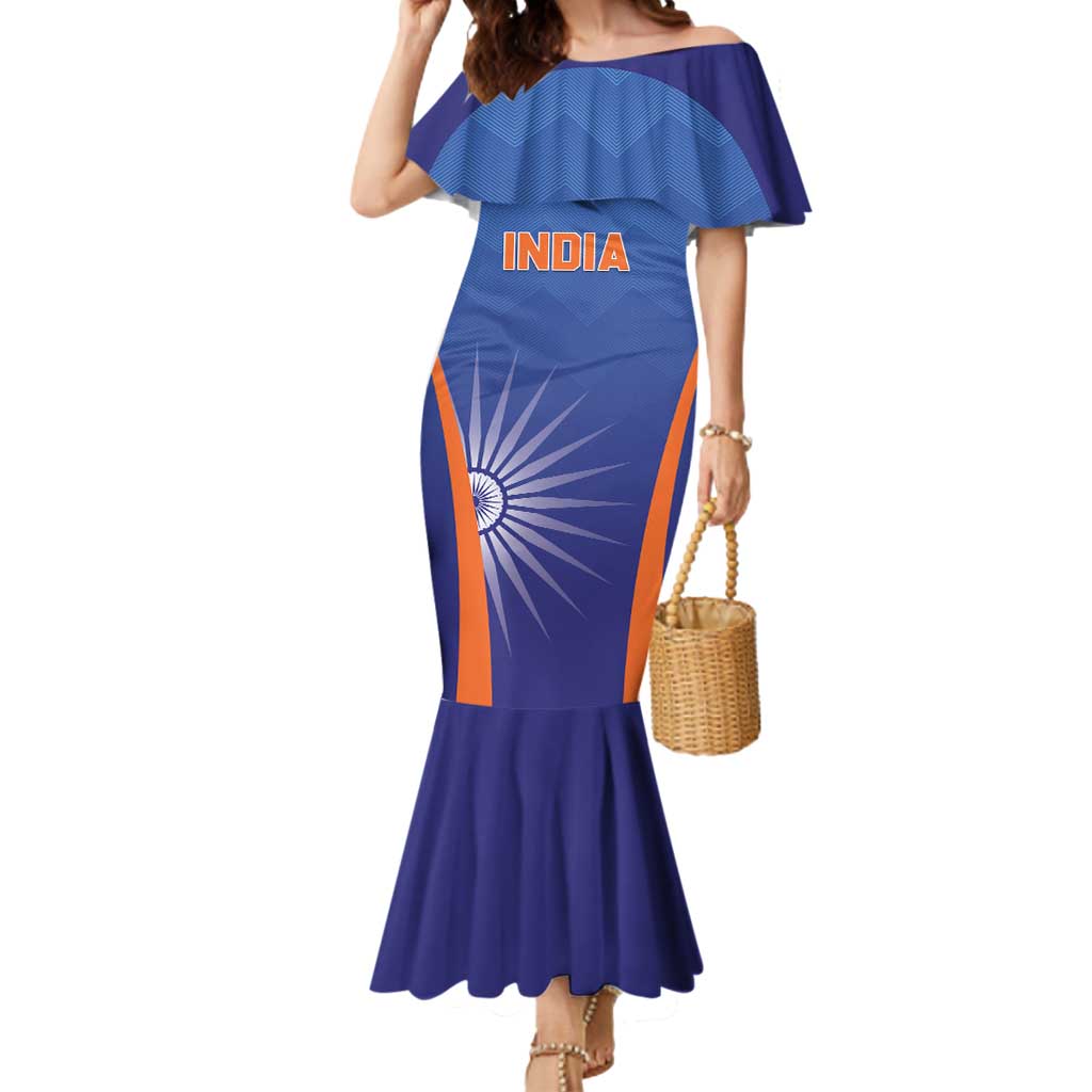 Custom India Cricket Mermaid Dress Go Champions Men In Blue LT05 - Wonder Print Shop