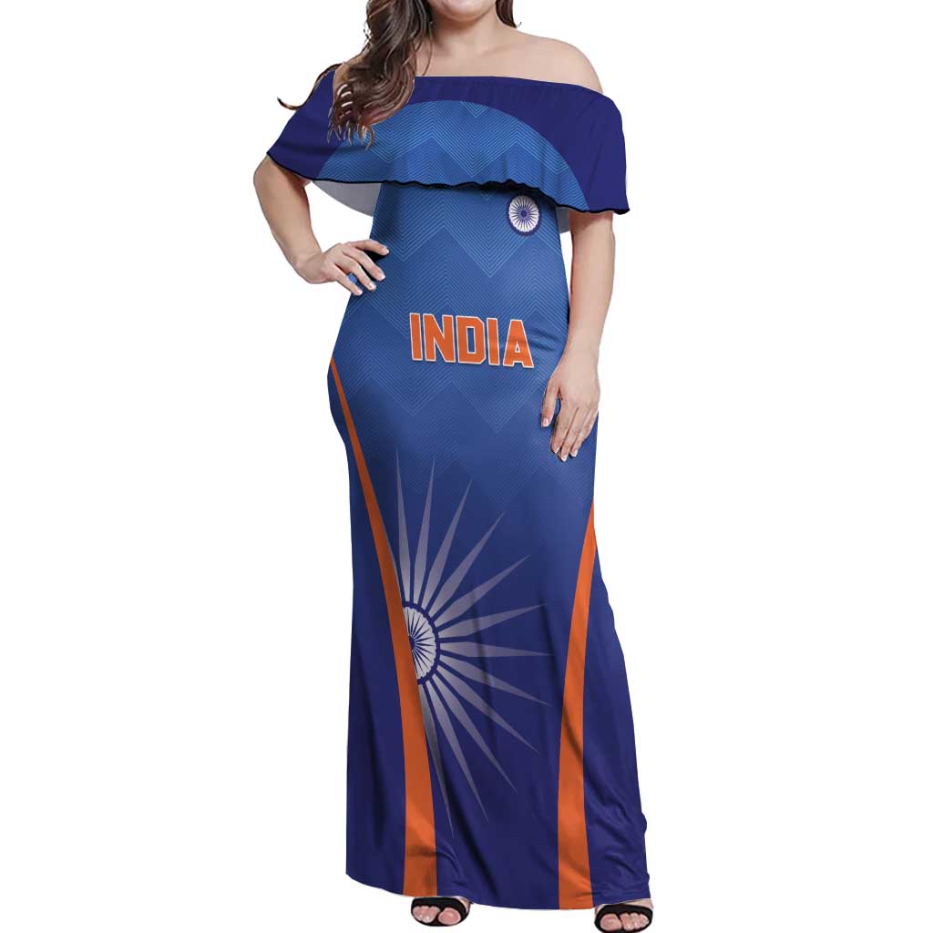 Custom India Cricket Off Shoulder Maxi Dress Go Champions Men In Blue LT05 - Wonder Print Shop