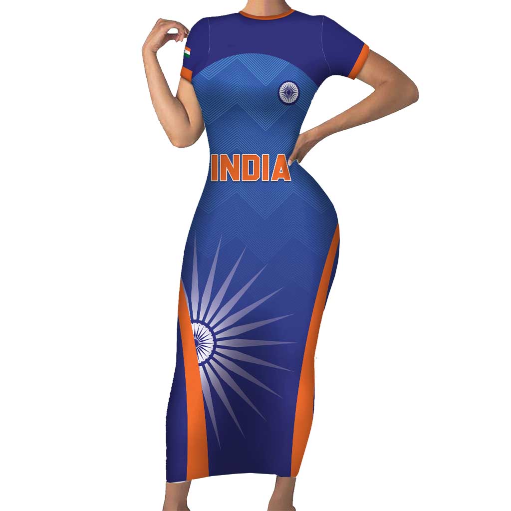 Custom India Cricket Short Sleeve Bodycon Dress Go Champions Men In Blue