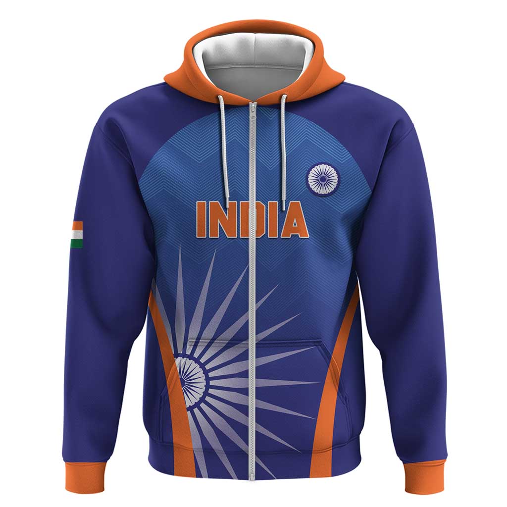 Custom India Cricket Zip Hoodie Go Champions Men In Blue