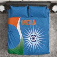 Blue India-themed duvet cover with matching pillowcases, sunburst and tricolor graphic