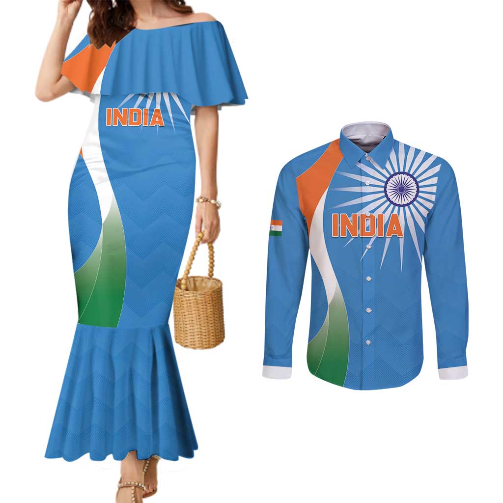 Custom India Cricket Couples Matching Mermaid Dress and Long Sleeve Button Shirt Sporty Style