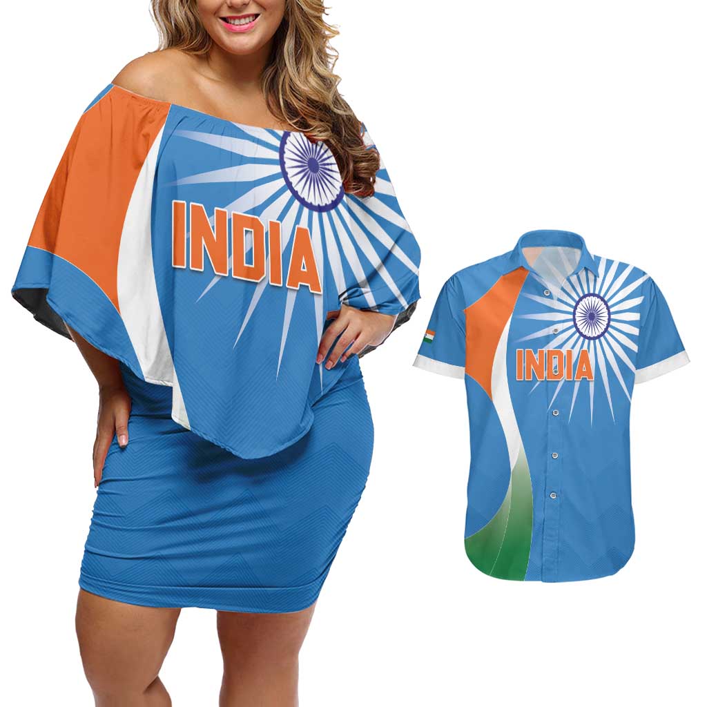 Custom India Cricket Couples Matching Off Shoulder Short Dress and Hawaiian Shirt Sporty Style LT05 - Wonder Print Shop