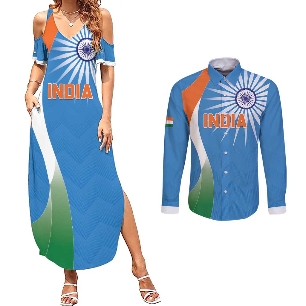 Custom India Cricket Couples Matching Summer Maxi Dress and Long Sleeve Button Shirt Sporty Style LT05 - Wonder Print Shop